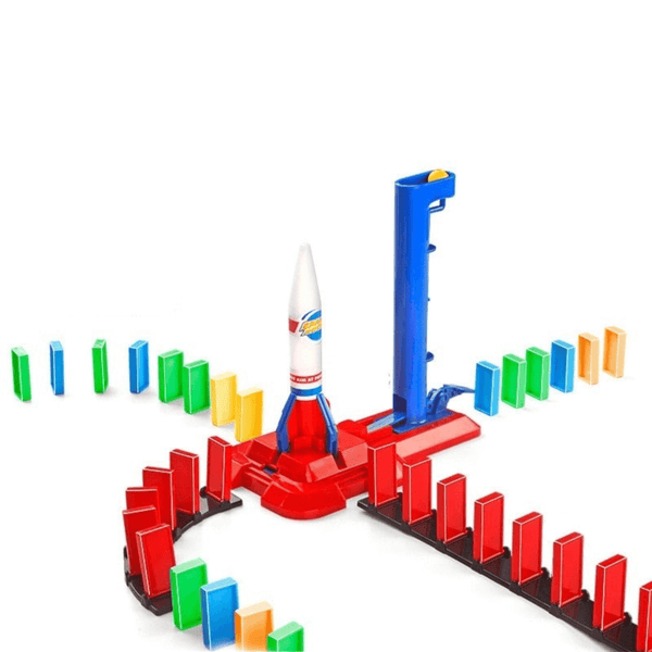 Spielzeug Zug Extra-Set mit 100 Dominosteinen, Rakete und Startrampe