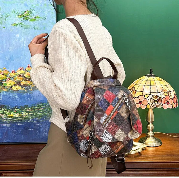 Vintage Damen Rucksack aus Bunt-Leder